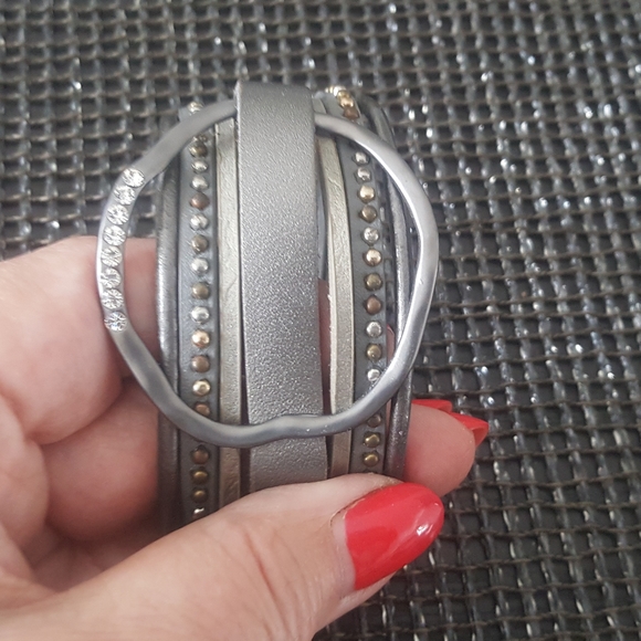 Faux Leather Gun Metal Stud Cuff Bracelet - Picture 1 of 4